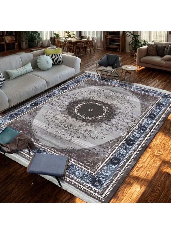 SMART HOME Large padded floor mat with a soft velvet surface and non-slip backing - Living room rug - Majlis rug - Lounge rug - Luxurious decorative rug - Elegant rug with modern patterns for living rooms and majlis - Size 350x250 cm - Suitable for everyday use and entertaining - Image 4